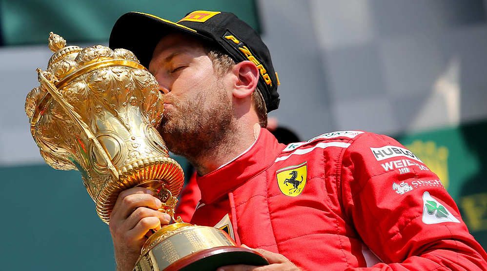 2018 British Grand Prix, Vettel kisses the winners trophy