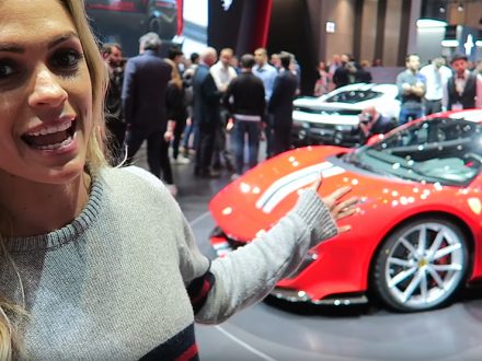 Emma Walsh at the Ferrari stand in Geneva, dailycarblog.com