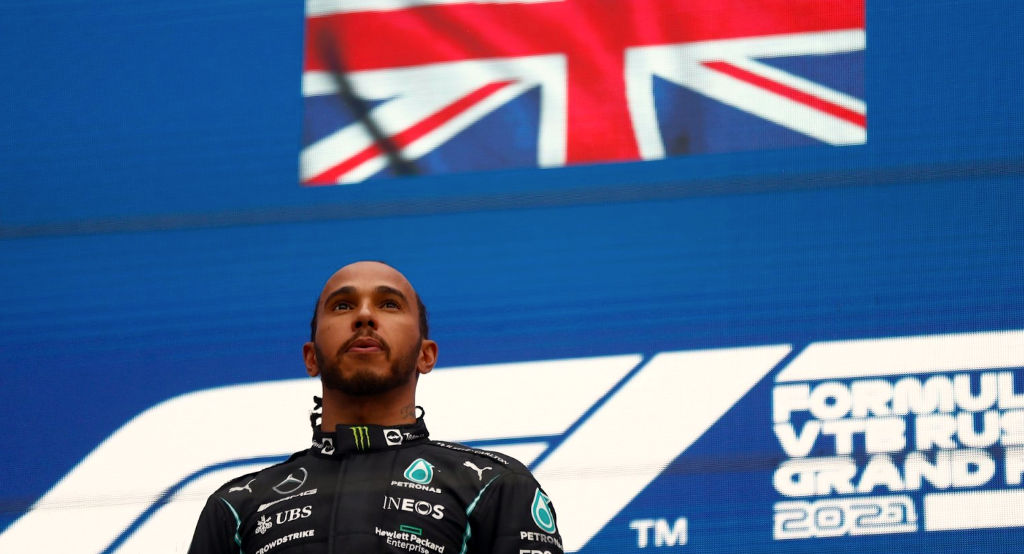 2021 Russian Grand Prix - Race Start - Lewis Hamilton stands aloft - Dailycarblog
