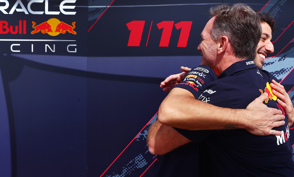Daniel Ricciardo hugs Red Bull