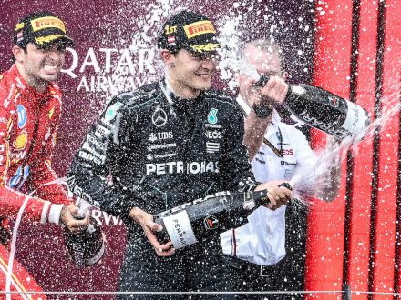 2024-Austrian-Grand-Prix-George-Russell-Podium-Celebration
