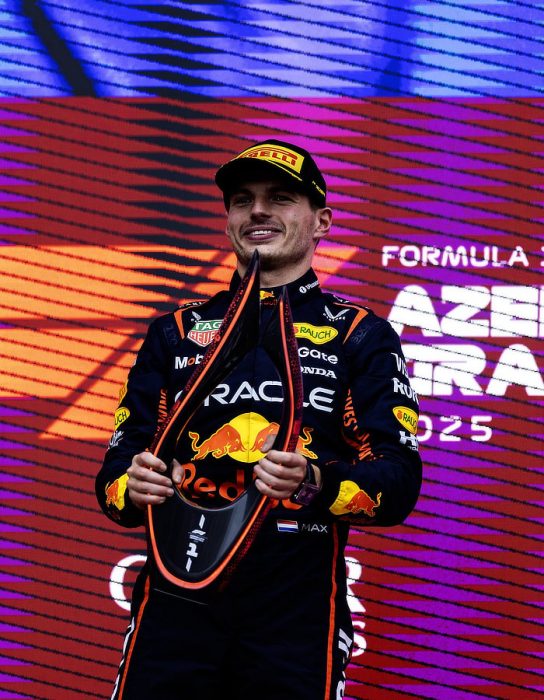 2025 Azerbaijan Grand Prix - Max Verstappen holding trophy