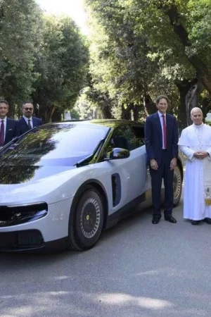 Pope Leo XIV inspects the all new Ferrari Luce EV