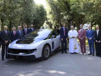 Pope Leo XIV inspects the all new Ferrari Luce EV
