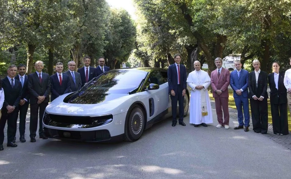 Pope Leo XIV inspects the all new Ferrari Luce EV