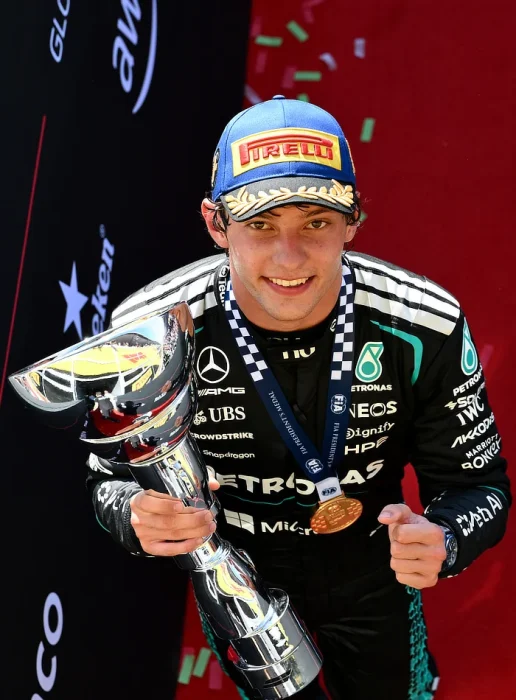 2026 Italian Grand Prix - Kimi Antonelli holding the winners trophy
