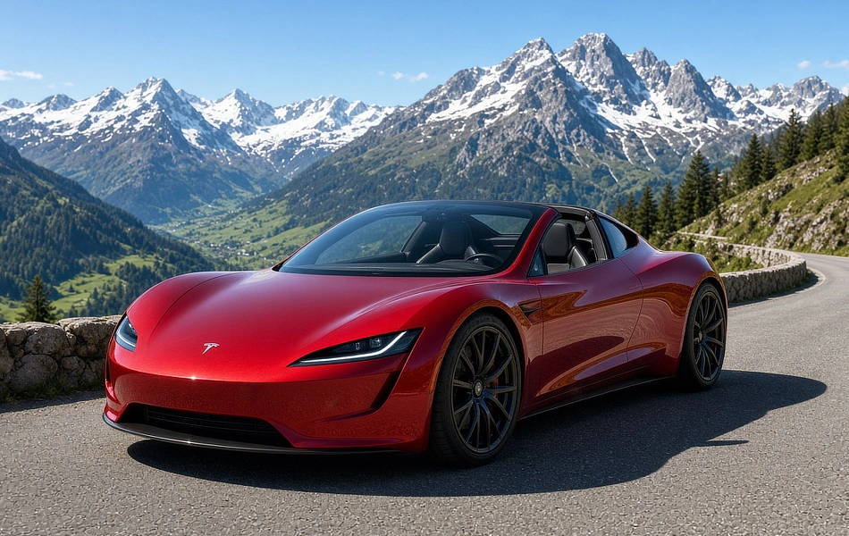 Tesla Roadster - Concept Render - Austrian Mountains