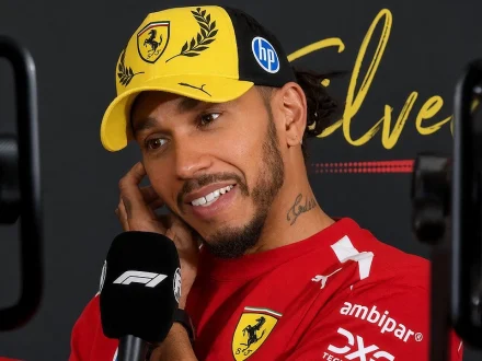 A Smiling Lewis Hamilton at the 2026 British Grand Prix driver interview
