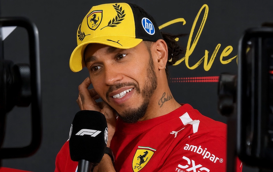 A Smiling Lewis Hamilton at the 2026 British Grand Prix driver interview